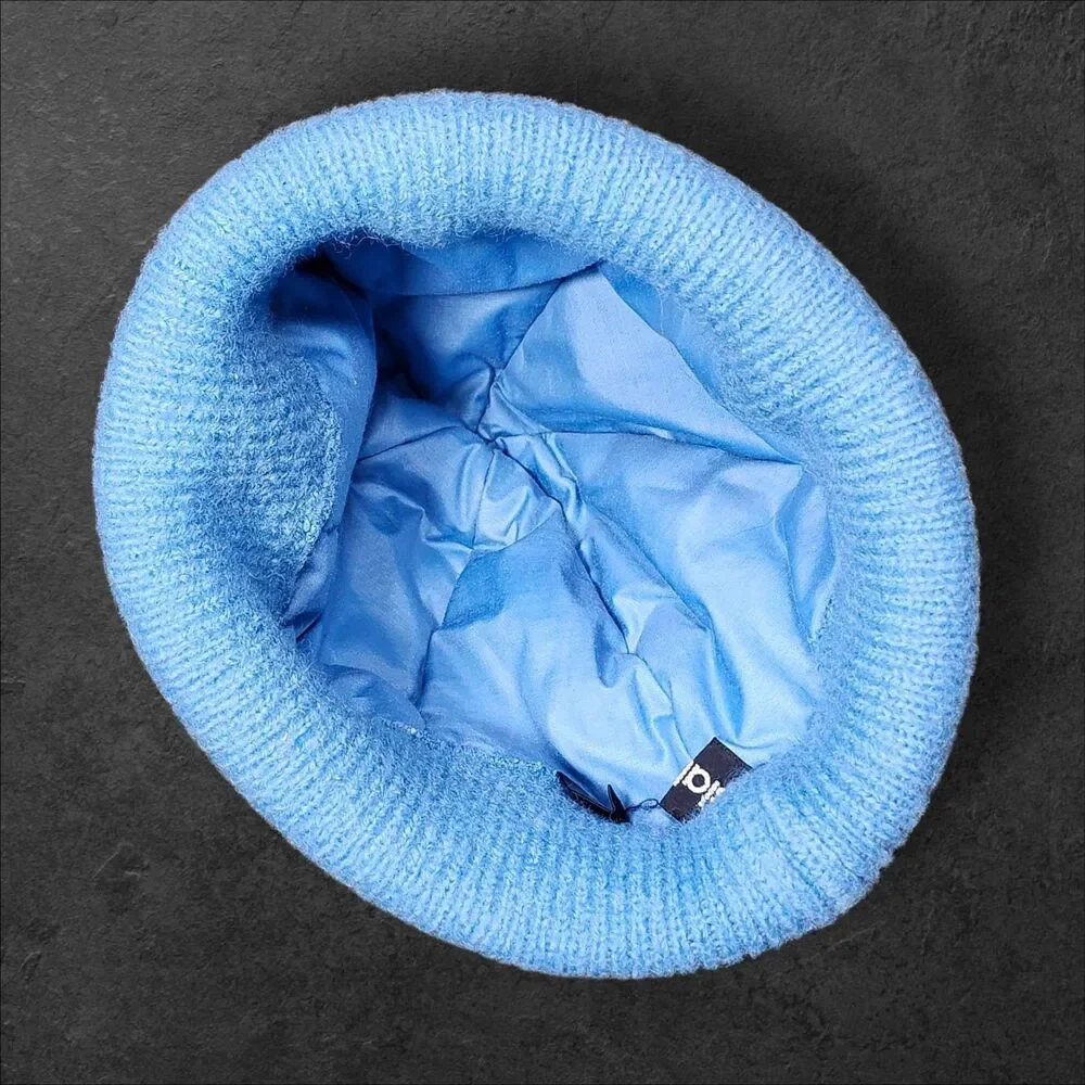 Vintage Slalom Insulated Ski Beanie Powder Blue Wool Knit Nylon Hong Kong Warm